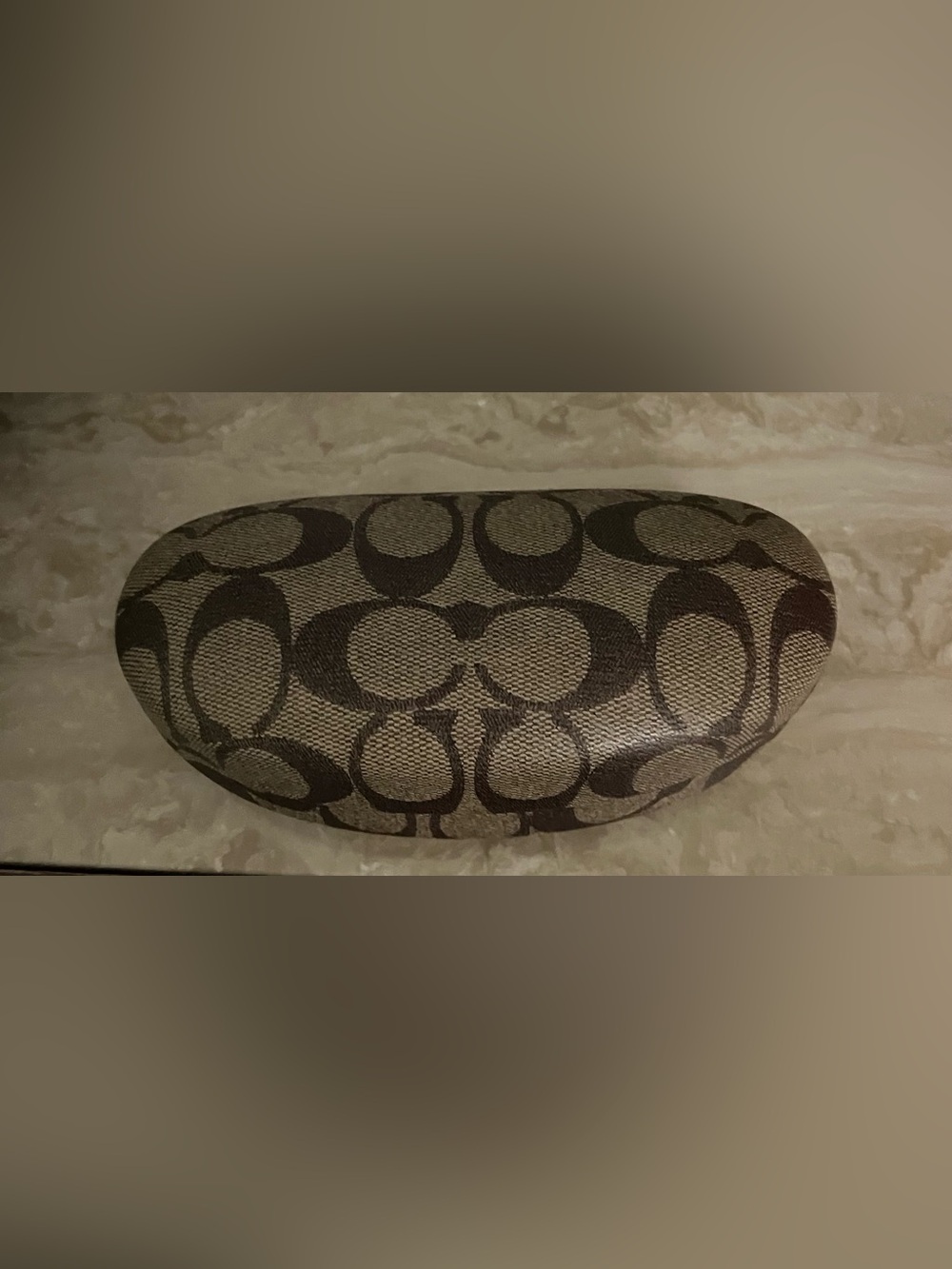 Coach Monogram Hard Shell Eyewear Case in Dark Brown/Tan